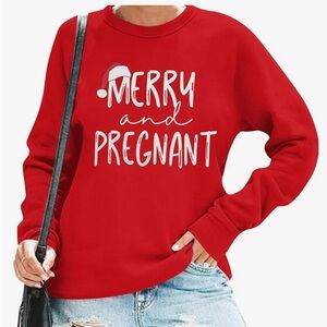 Red 'Merry and Pregnant' Sweatshirt